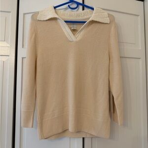 NWT Joie Cream V-Neck Women's Sweater Cotton and lace